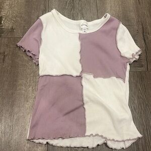 White and purple ruffle checkered girls top!